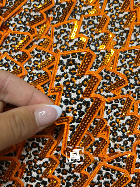 Orange Sequin Leopard Lightning Bolt