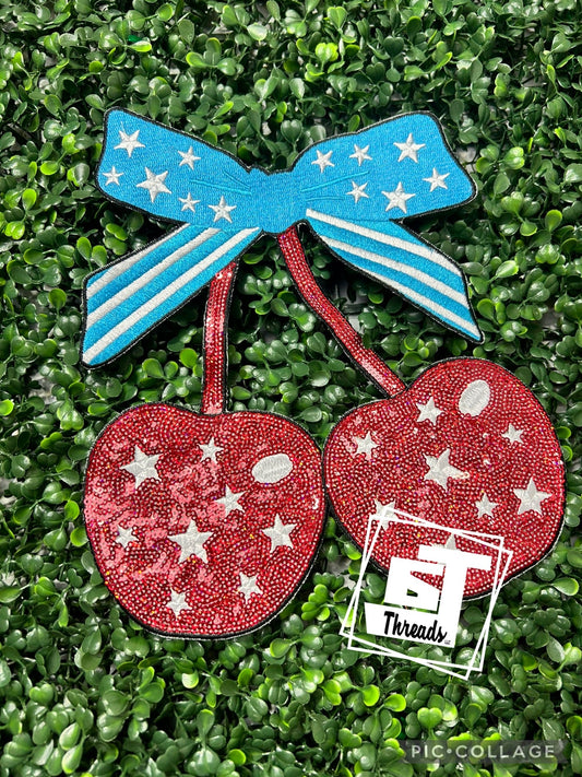 Fourth of July sequins cherries iron on patch
