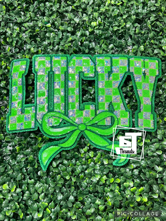 Sequins checkered, lucky with bow iron on patch