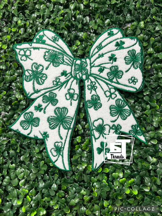 Chenille St. Patrick’s Day bow iron on patch