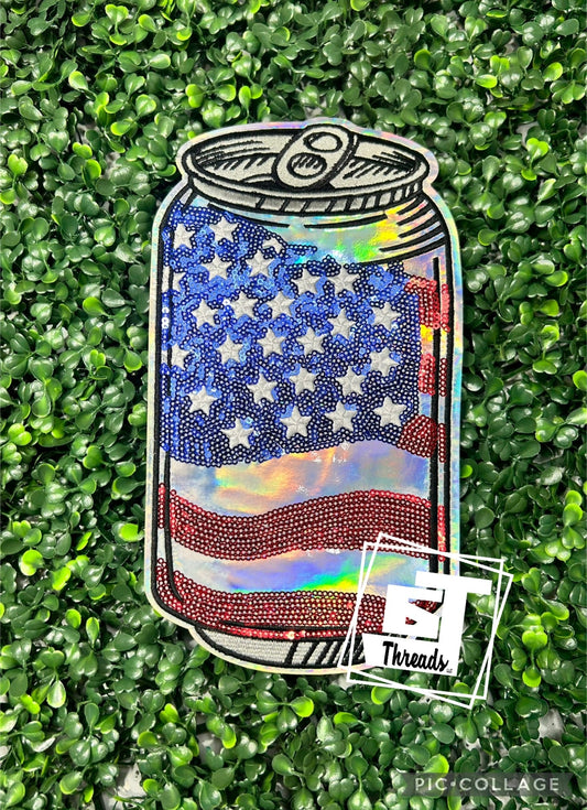 American flag metallic can iron on patch