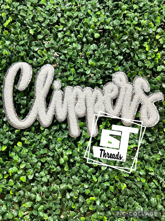Chenille Cursive Clippers iron on patch