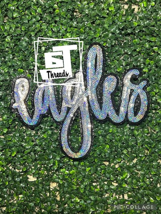 sequins Black and silver cursive eagles