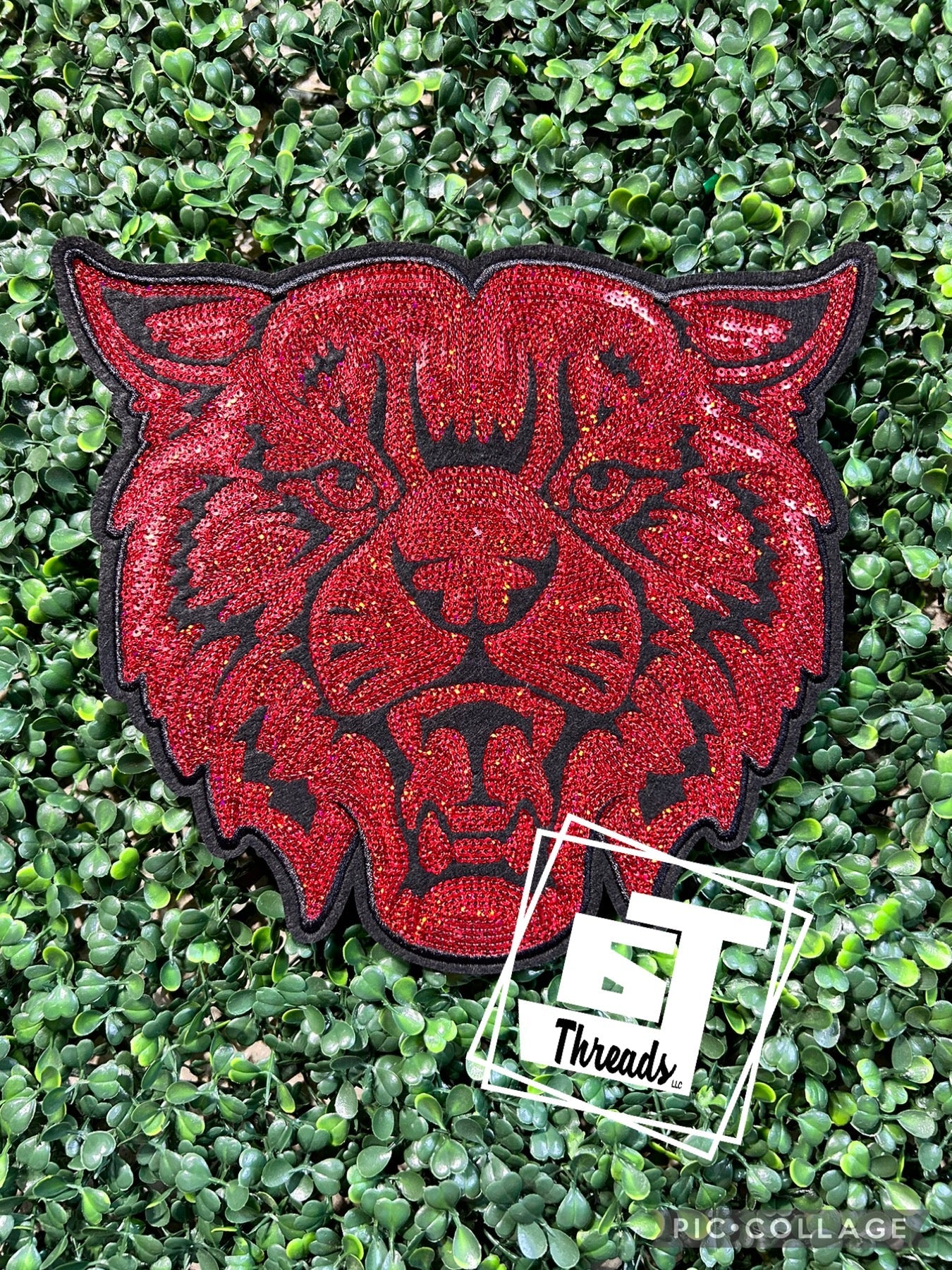 Red Sequin Wildcat Head iron on patch