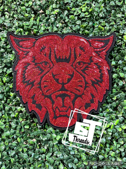 Red Sequin Wildcat Head iron on patch