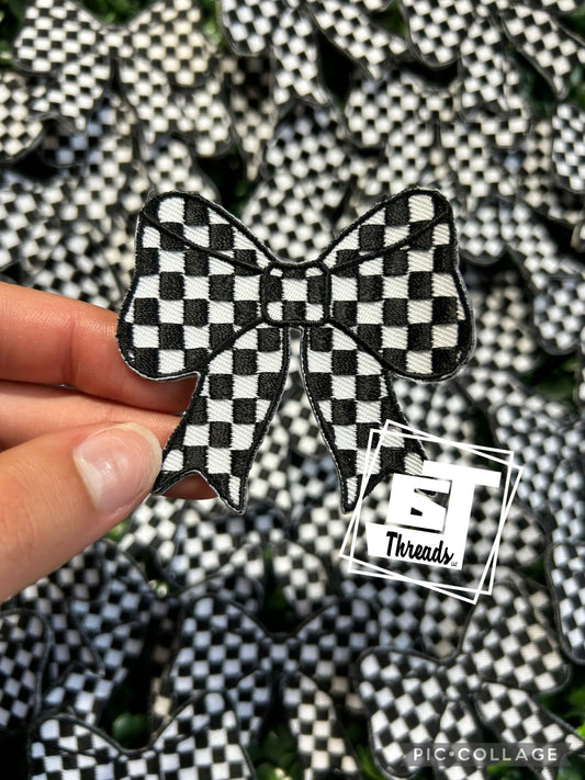 Black Checkered Bow cap patch