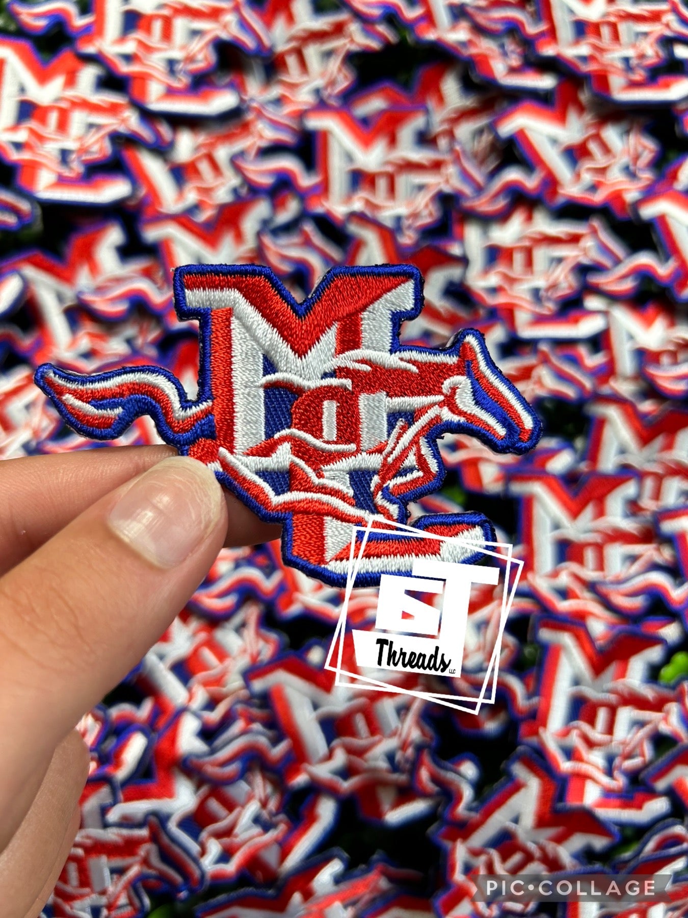 Red and Blue MC Mustangs cap patch