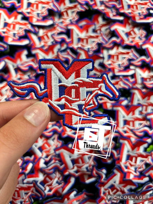 Red and Blue MC Mustangs cap patch