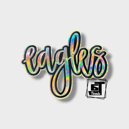 gold cursive metallic eagles iron on patch