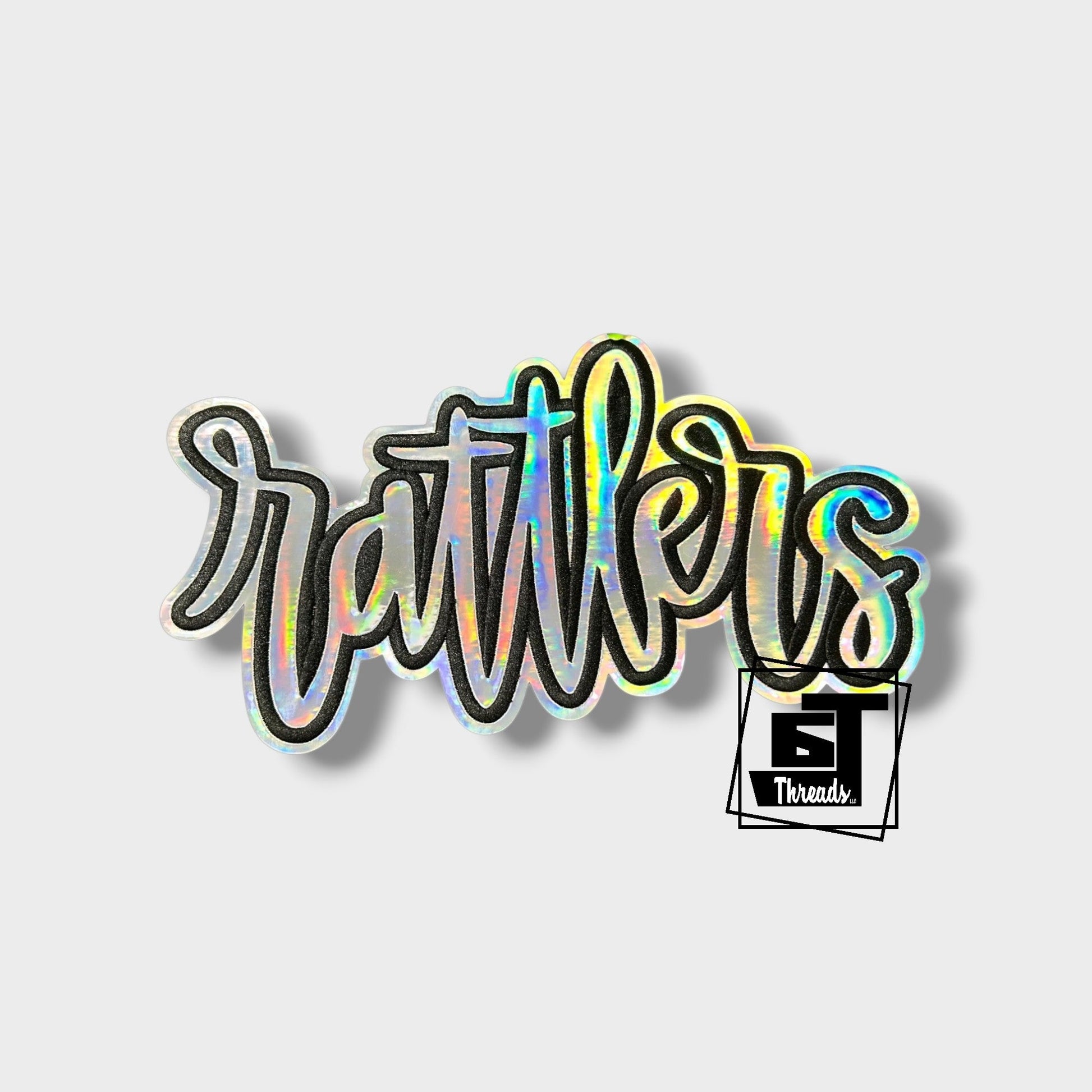 silver cursive metallic rattlers iron on patch