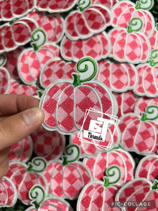 Pink Checkered Pumpkin cap patch