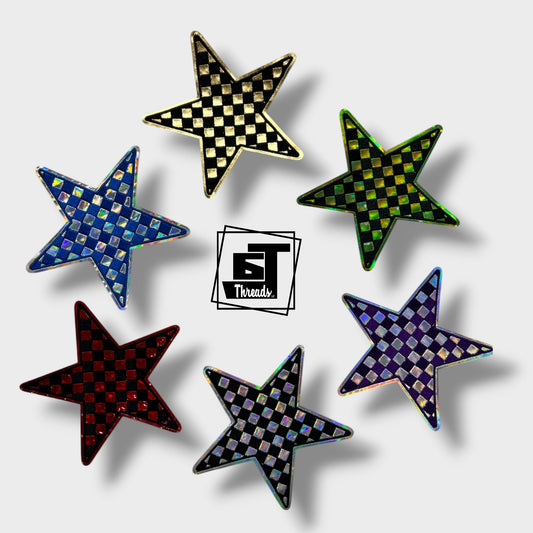 metallic checkered star iron on patch