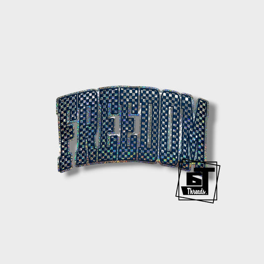blue holographic checkered freedom iron on patch