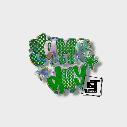 green metallic game day iron on patch