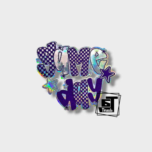purple metallic checkered game day iron on patch