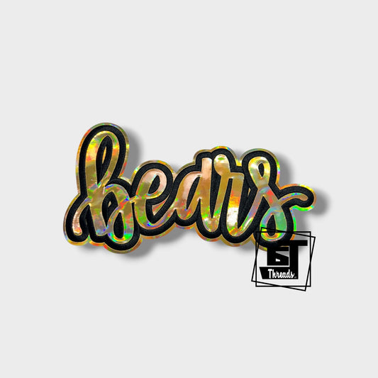 gold cursive metallic bears iron on patch