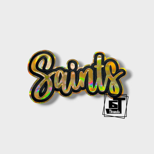 Gold Cursive Metallic Saints iron on patch