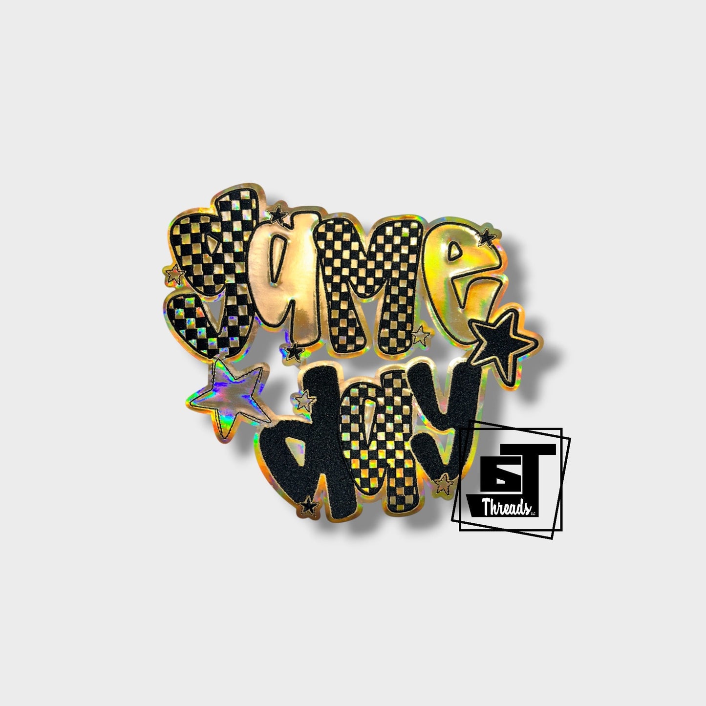 gold metallic checkered game day iron on patch