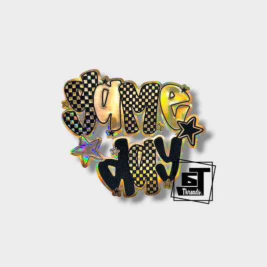 gold metallic checkered game day iron on patch