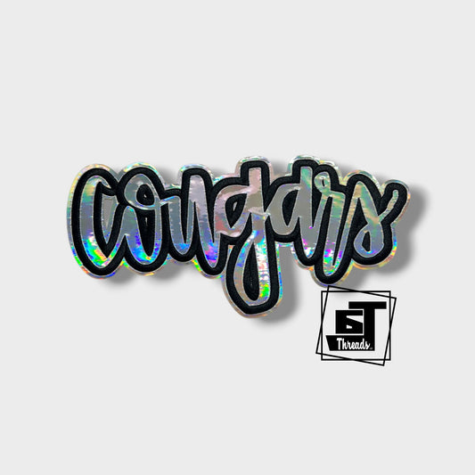 cursive metallic cougars iron on patch