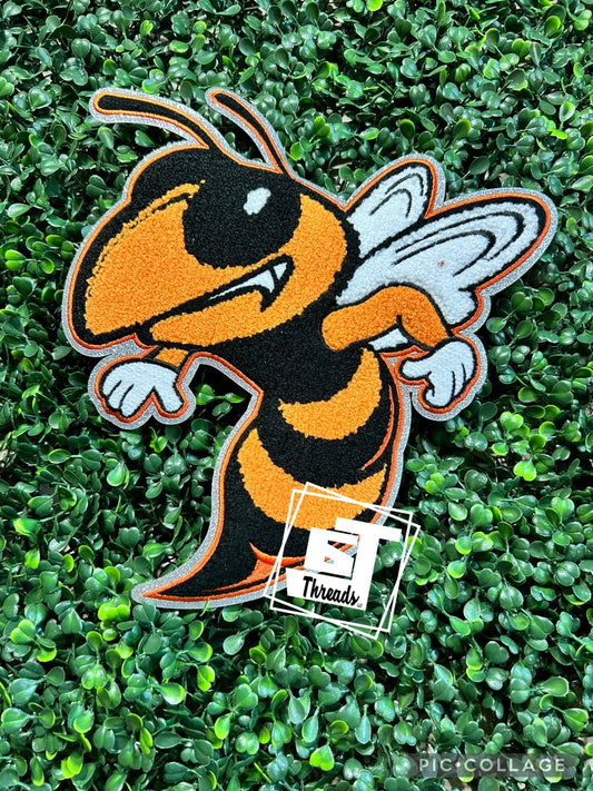orange chenille hornet with silver glitter back