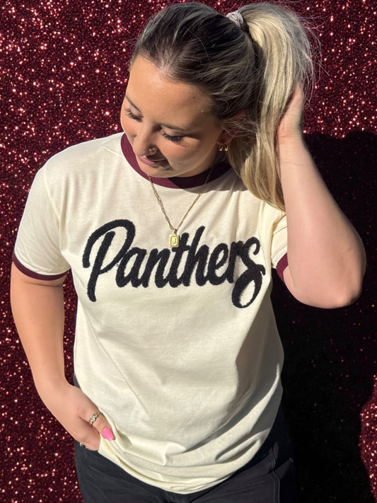 Fuzzy Cursive Panthers T-Shirt