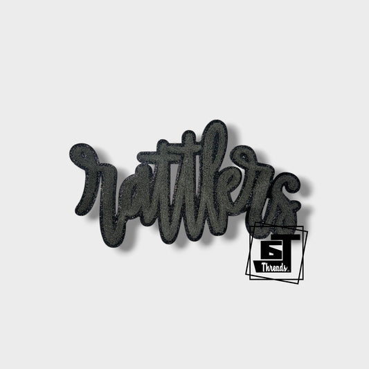 gray chenille cursive rattlers iron on patch