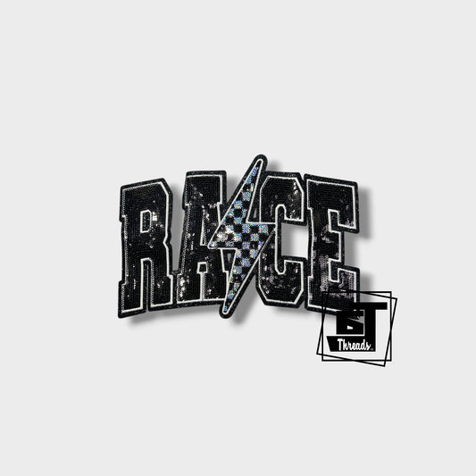 checkered lightning bolt race iron on patch