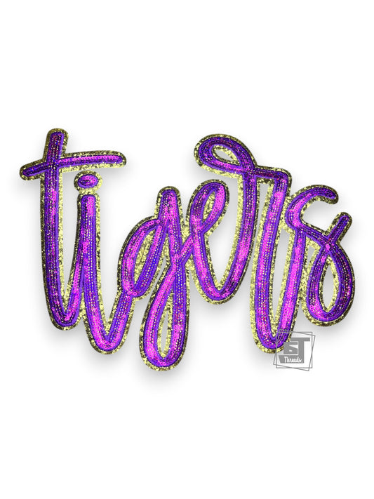 Thin Purple Cursive Sequin Tigers