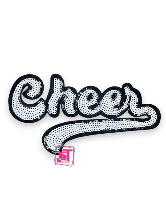 White Cursive Sequin Cheer....Patches Only