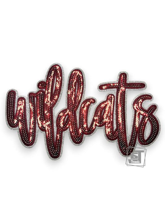 Maroon Cursive Sequin Wildcats