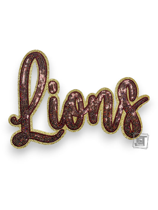Kids Maroon Cursive Sequin Lions