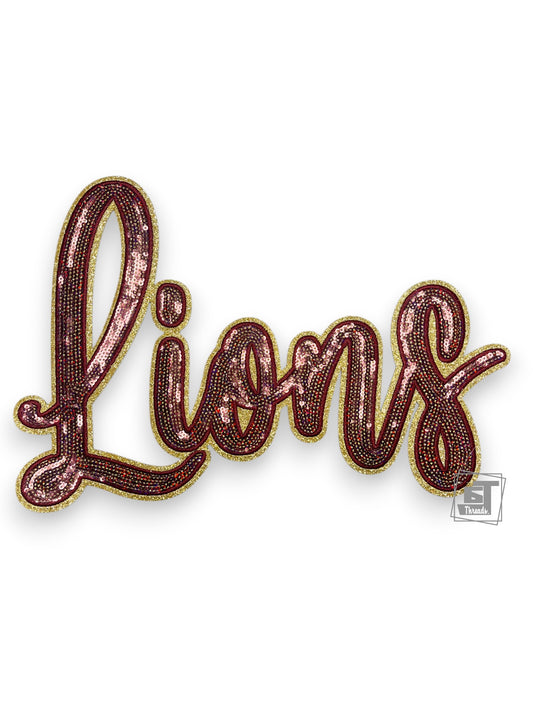 Maroon Cursive Sequin Lions