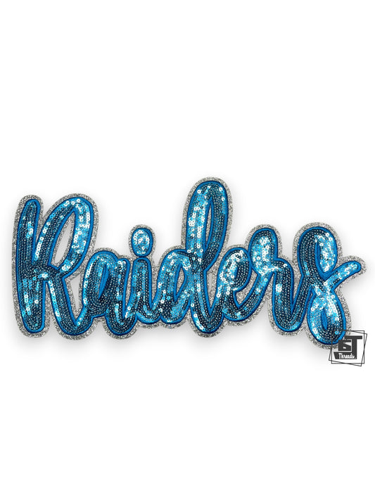 Blue Cursive Sequin Raiders....Patches Only