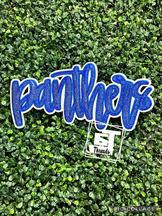 Blue Cursive Sequin Panthers iron on patch