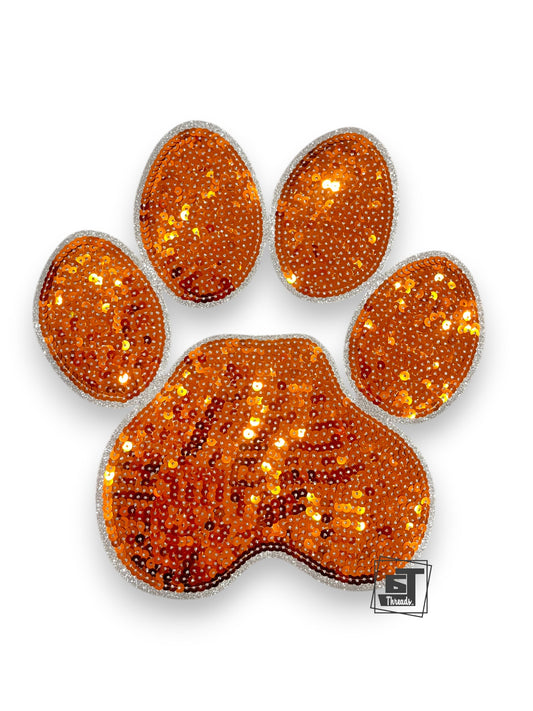 Orange Sequin Paw Print 10 inches....Patches Only