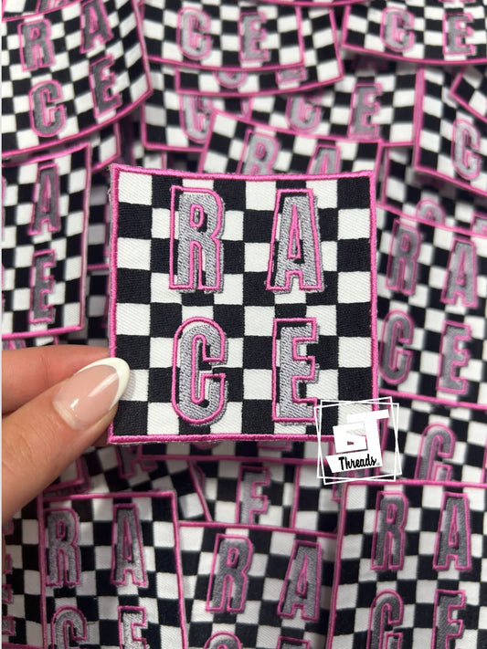 Checkered Pink Race cap patch
