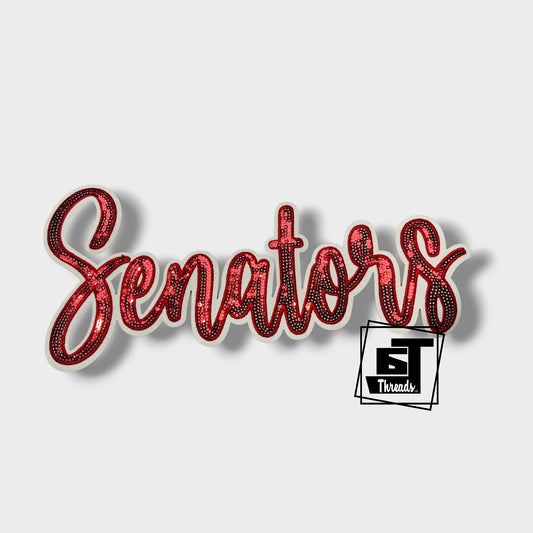 Red Sequin Cursive Senators iron on patch