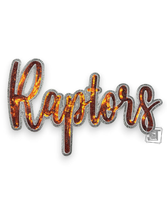 Text 'Raptors' in a decorative font on a white background