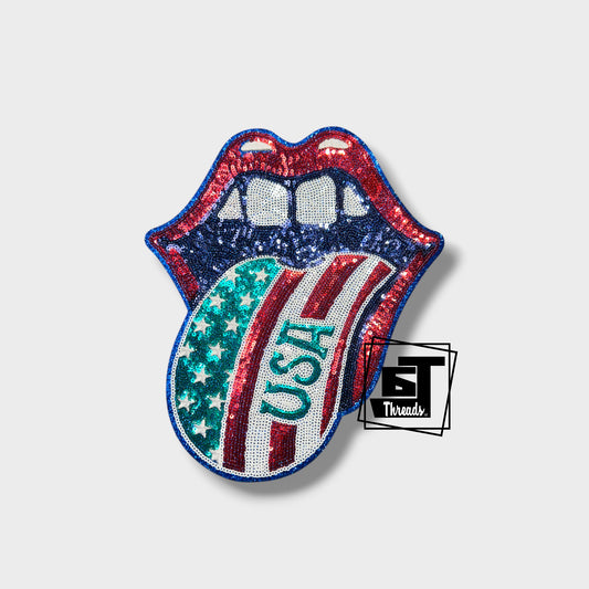 Sequin USA Tongue Out iron on patch