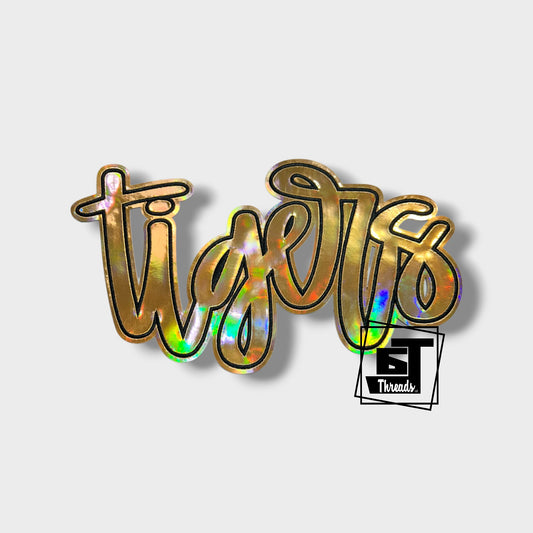 Gold Cursive Metallic Tigers iron on patch