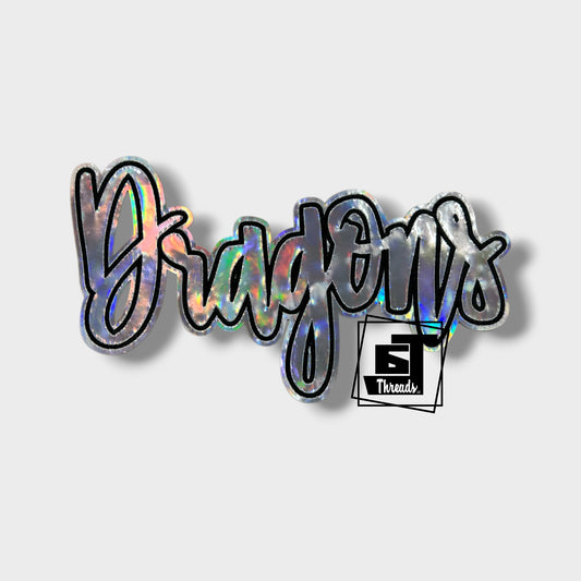 Silver Cursive Metallic Dragons iron on patch