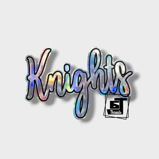 Silver Cursive Metallic Knights iron on patch