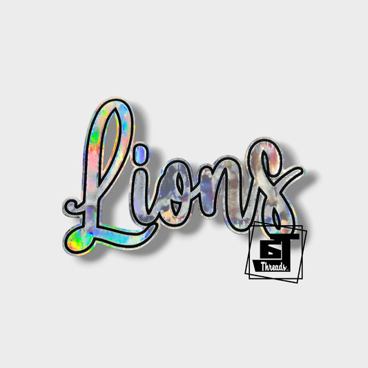 Silver Cursive Metallic Lions iron on patch