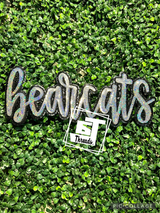 Cursive Sequin Bearcats iron on patch