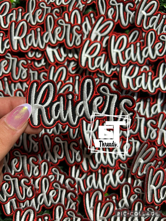 Red and Black Cursive Raiders cap patch