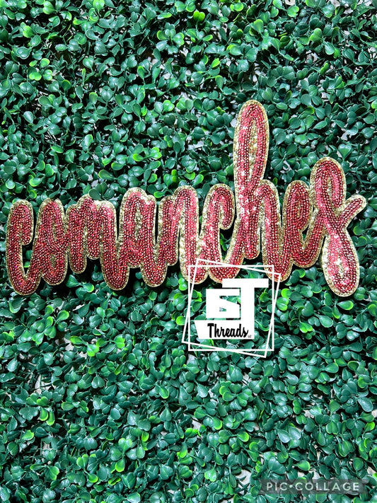 Gold and Maroon Comanches iron on patch