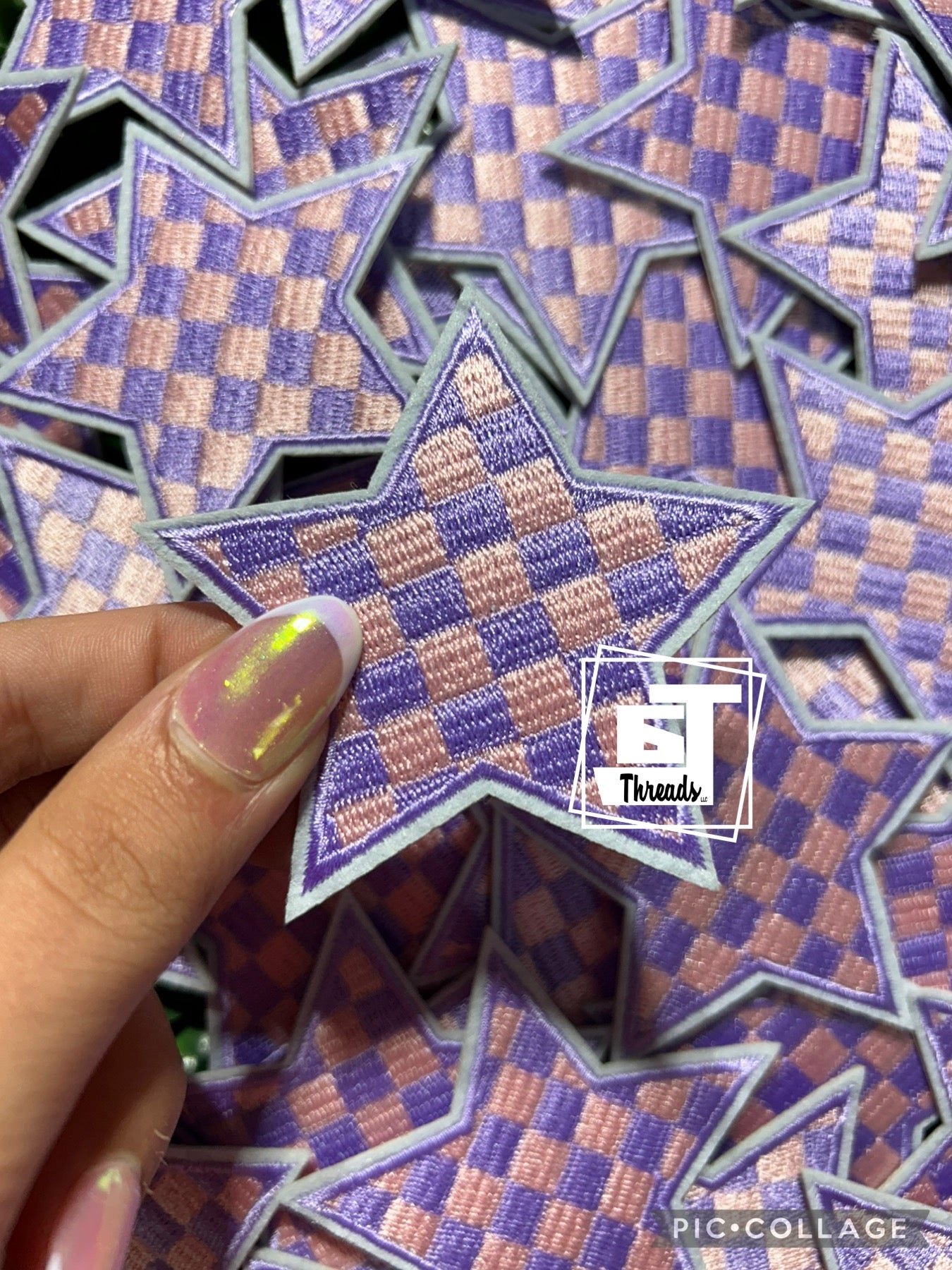 Pink and Purple Checkered Star cap patch