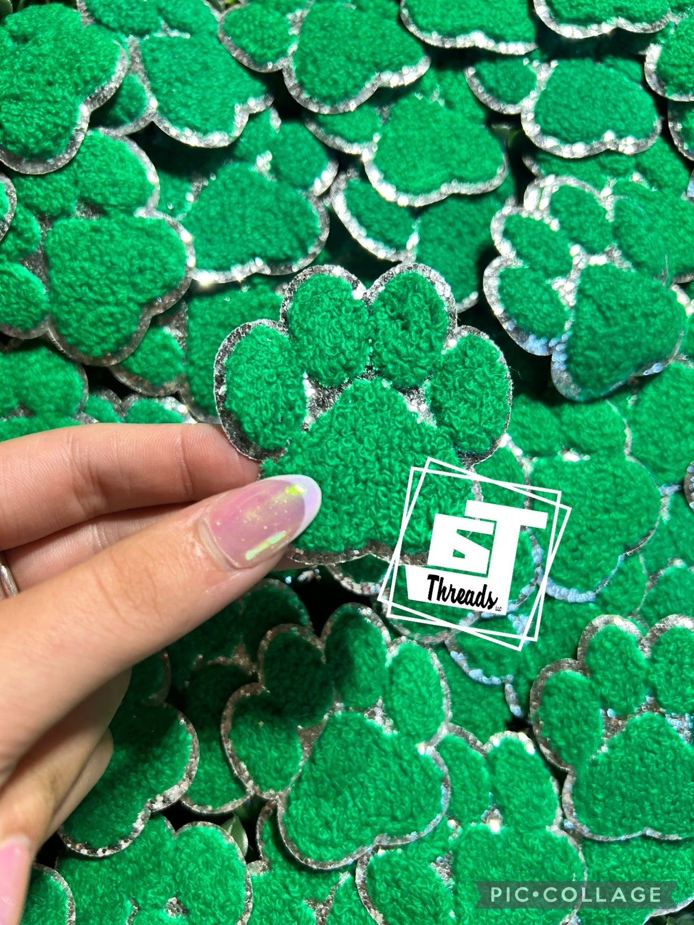 green Chenille Paw Prints cap patches