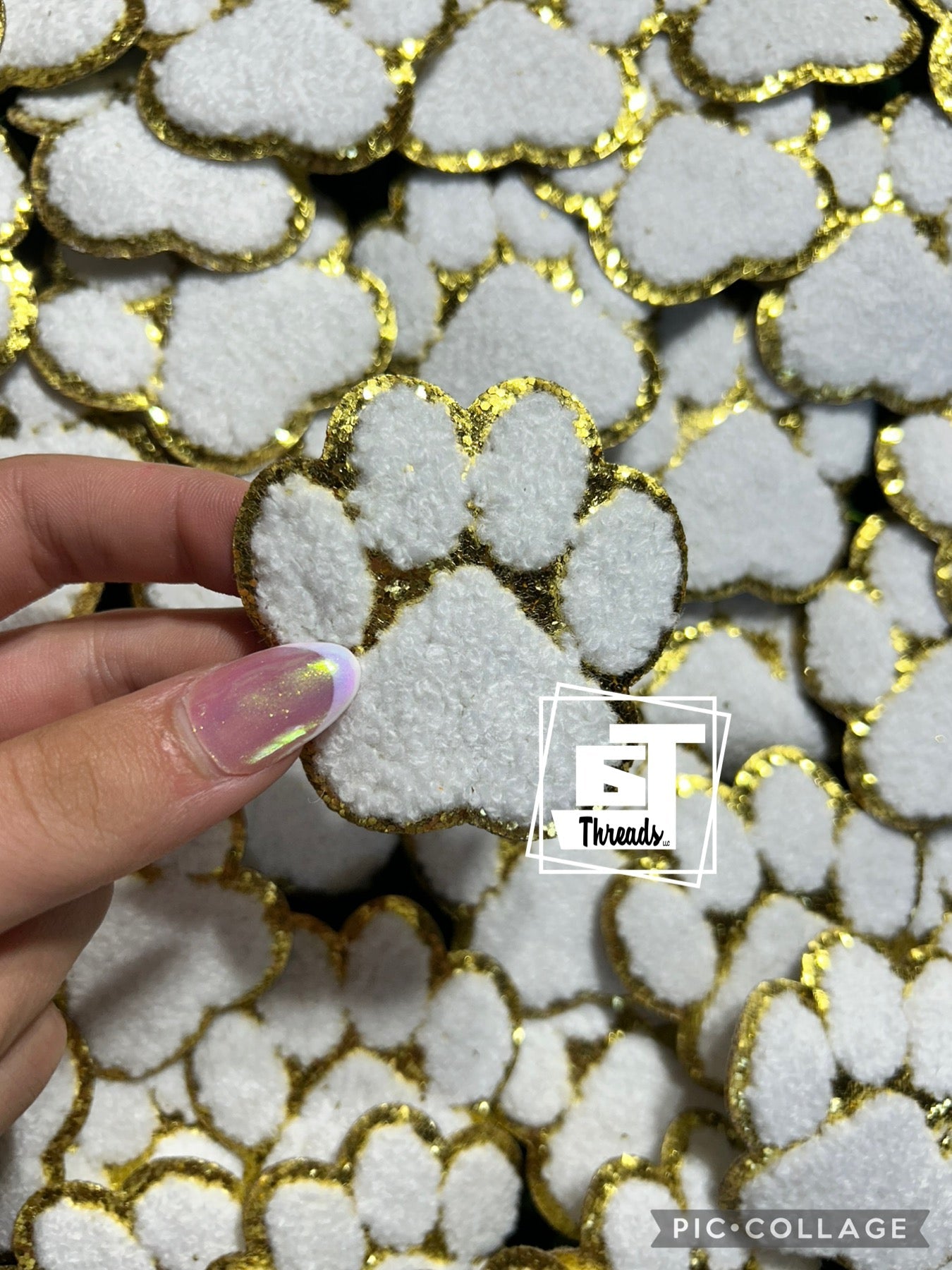 white Chenille Paw Prints cap patches